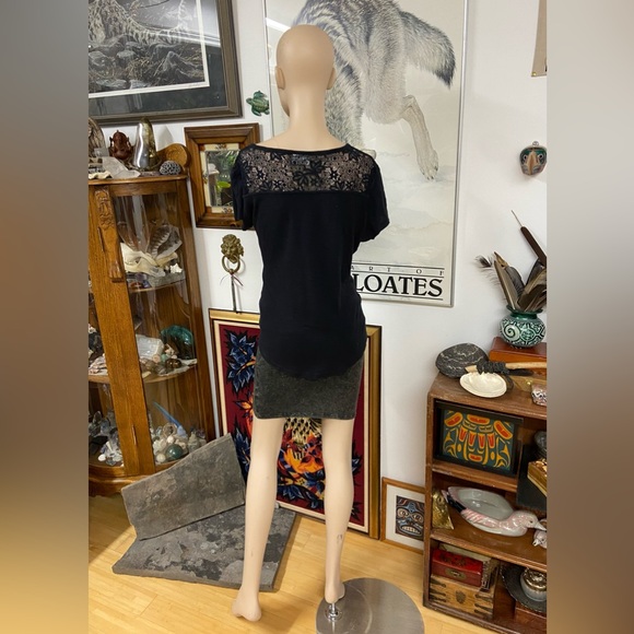 Black Button Down V-Neck with Lace Details - Picture 3 of 9